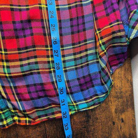 Torrid Challis Button-Down Long Sleeve Shirt Rainbow Plaid Size 3X Fall Western - Picture 14 of 15